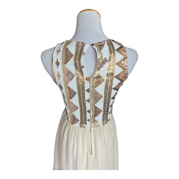 Womens Anthropologie Double Zero Sequin & Chiffon Aztec Rose Gold Dress - Sz S - Picture 4 of 4